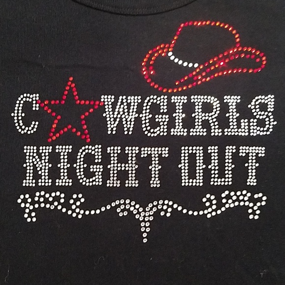 Bella Tops - 'Cowgirls Night Out'• XL •rhinestone black tee💎